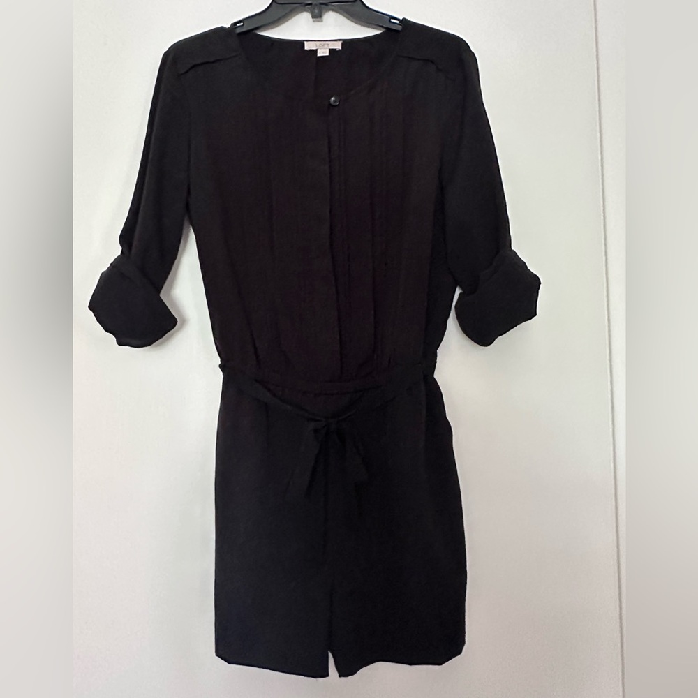 LOFT Black Long-Sleeve Tie-Waist Romper